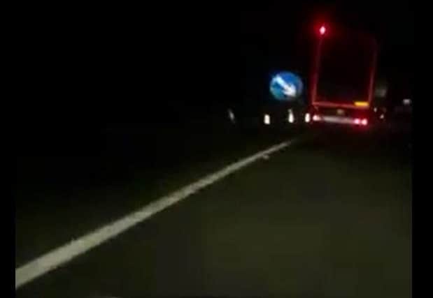 The lorry narrowly misses a sign on the A1.
