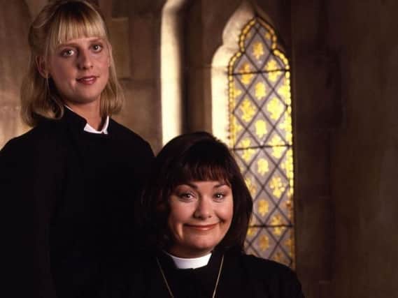 Emma Chambers and Dawn French in The Vicar of Dibley. Picture: BBC.