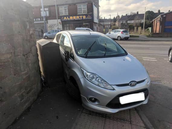 The car was left abandoned at the junction of Wulfric Road and City Road earlier today.