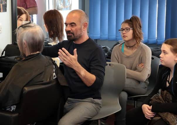 Celebrity hairdresser Andrew Barton passes on his skills to pupils at Chaucer School as part of their Building Skills programme, Sheffield, United Kingdom, 20th February 2018. Photo by Glenn Ashley.