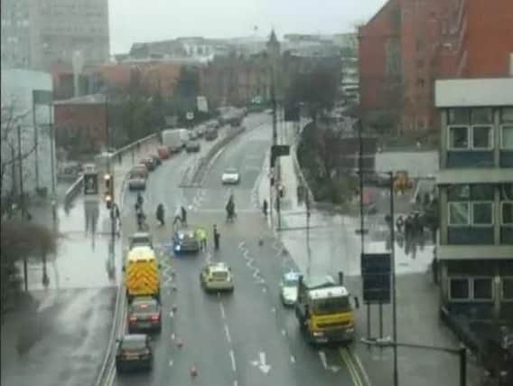 Emergency services were called to Western Bank, near Sheffield city centre, this morning