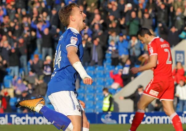 Picture by Gareth Williams/AHPIX.com; Football; Sky Bet League Two; Chesterfield FC v Swindon Town; 24/03/2018 KO 15.00; Proact Stadium; copyright picture; Howard Roe/AHPIX.com; Andy Kellett celebrates after making it 2-0 to Chesterfield