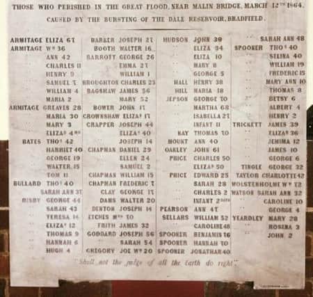 The original memorial at Malin Bridge in St Polycarps Church to the victims of the Great Sheffield Flood.
Image courtesy of Rev Gina Kelsi.