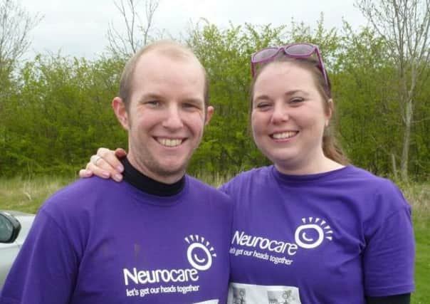 Mark Bingham, aged 34, is taking part in the ninth annual Head Start run to raise money for Neurocare, the Sheffield charity which works to improve the lives of people with brain disease and injury, in memory of his wife Fiona. The couple are pictured.