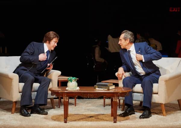 Daniel Rigby as David Frost and Jonathan Hyde as Richard Nixon in Frost/Nixon at the Crucible Theatre, Sheffield