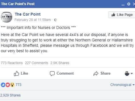 Car Point post offering lifts for staff