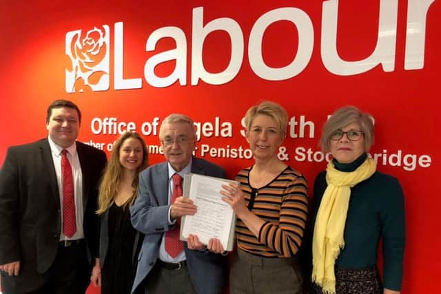 Angela Smith MP (second from right) receives the petition from campaigners Councillor Richard Crowther, Francyne Johnson, Councillor Joe Unsworth and Jo Newing