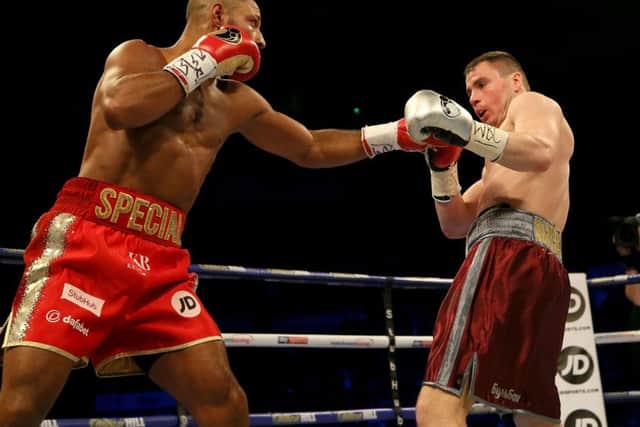 Kell Brook (left) in action against Sergey Rabchenk in their Super-Welterweight contest at the FlyDSA Arena, Sheffield. PRESS ASSOCIATION Photo. Picture: Richard Sellers/PA Wire