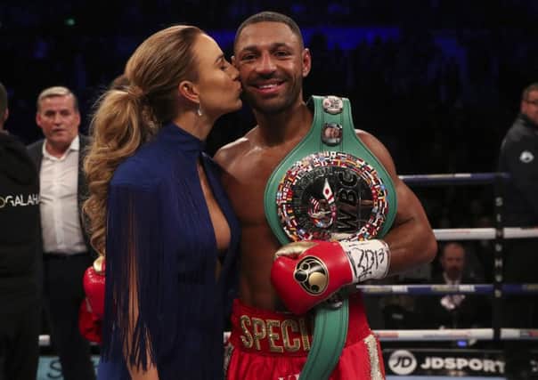 Kell Brook earns a kiss from wife Lindsey after beating Sergey Rabchenko