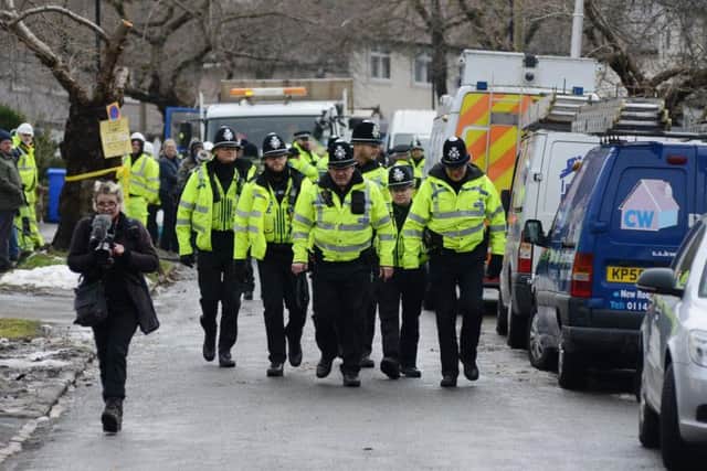 Dozens of police officers were in attendance at Abbeydale Park Rise today. Picture: Scott Merrylees.