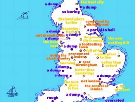 The map showing the UK - and people's perceptions of UK cities.