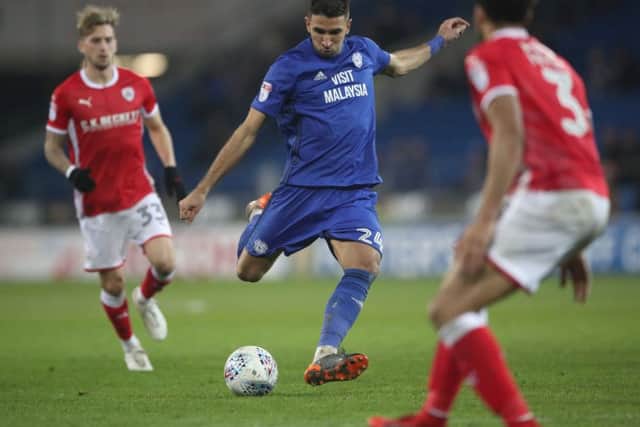 Cardiff City's Marko Grujic scores his side's second goal of the game during the Sky Bet Championship match at Cardiff City Stadium.