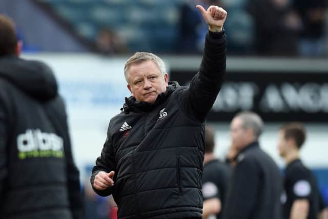 Sheffield United Manager Chris Wilder thanks the fans at the end of the championship match at Portman Road Stadium, Ipswich. Robin Parker/Sportimage