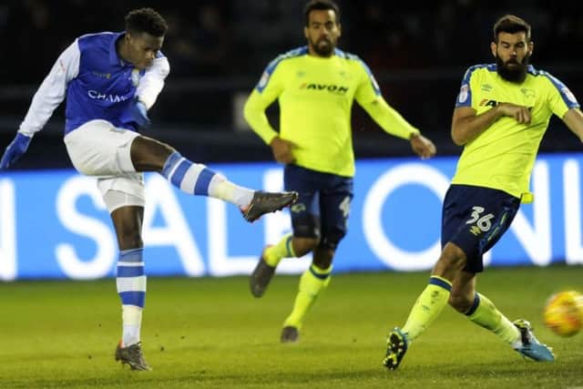 Lucas Joao fires in his second goal of the night against Derby County