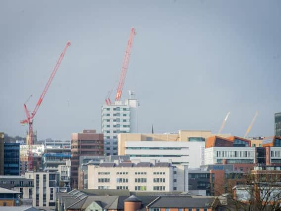 Cranes in Sheffield city centre.