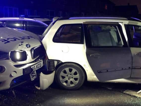 A police car was rammed in Sheffield this morning