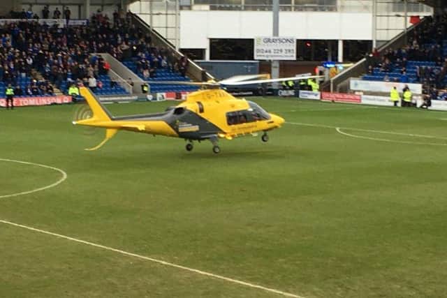 Air ambulance landing - Credit: Chesterfield FC