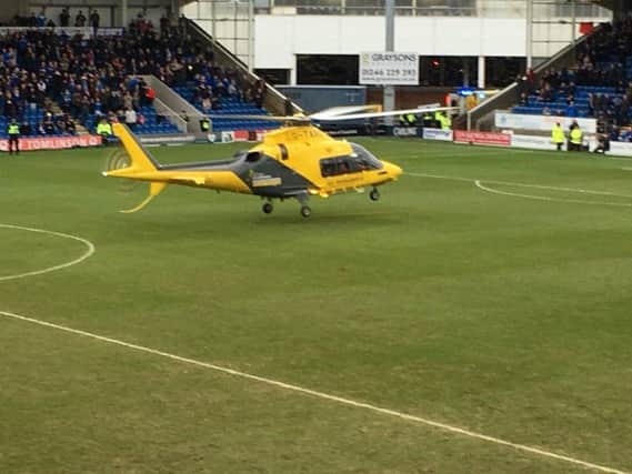 Air ambulance landing - Credit: Chesterfield FC