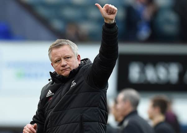 Sheffield United Manager Chris Wilder thanks the fans at the end of the match at Portman Road Stadium, Ipswich