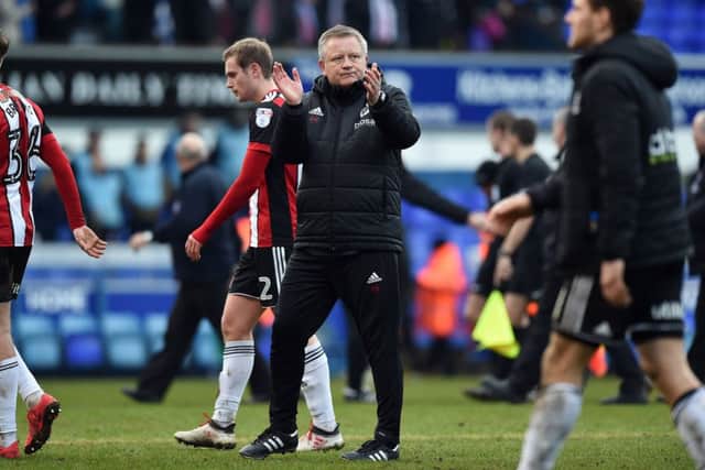 Sheffield United Manager Chris Wilder thanks the fans at the end of the championship match at Portman Road Stadium, Ipswich.  Robin Parker/Sportimage