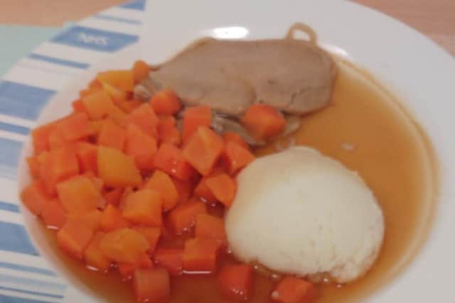 Mr Cooper-Holmes was not impressed with this pork dish he was served at Doncaster Royal Infirmary either