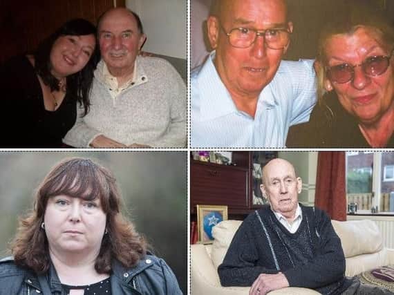 Happier times: Joanne Stephenson with her dad Anthony and Alf Rhodes with wife Hazel. Today, both Joanne and Alf (bottom row) are fighting to keep their loved ones in Birch Avenue after NHS bosses said funding to care for dementia sufferers Anthony and Hazel was being pulled. Both could be evicted and moved to another care home.