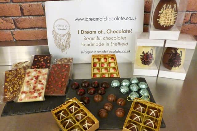 Some of the products made by Deborah Crump, owner of 'I Dream of Chocolate' a Sheffield-based artisan chocolate business.
