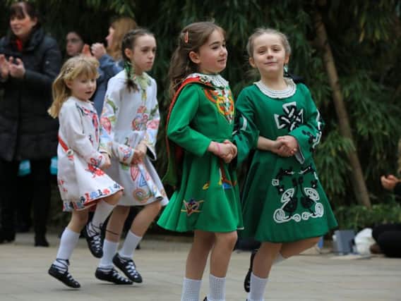 Irish dancing in the Winter Garden in Sheffield to celebrate St Patrick's Day.