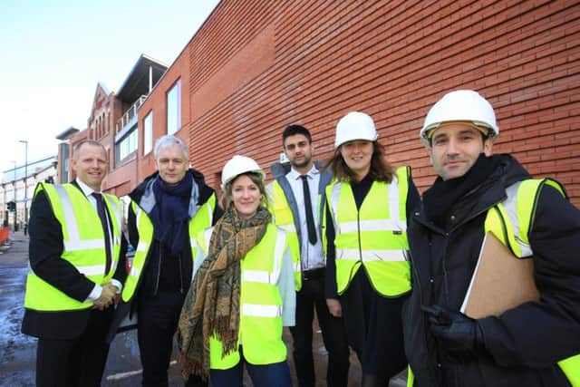 Andy Marshall, contract manager, O&P, David Howarth, DRDH Architects, Kirsty Young, Keiron Foster, site manager, O&P, Laura Sillars, and Paolo Sciama, DRDH Architects. Picture: Chris Etchells