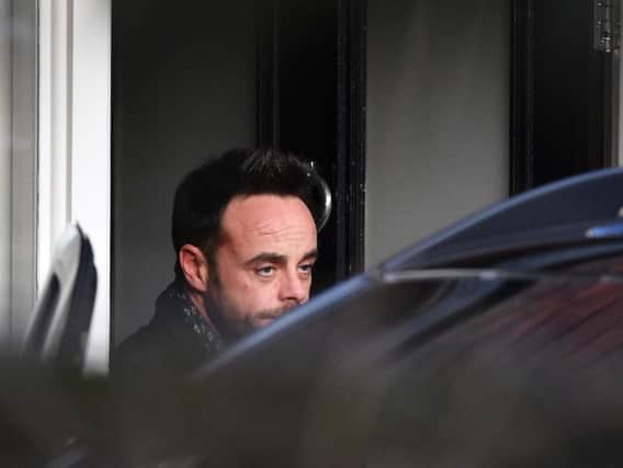 Ant McPartlin leaving a house in west London after he was interviewed by police on the same day it was revealed his TV presenting partner Declan Donnelly will host their programme Saturday Night Takeaway without him. The 42-year-old star, who was arrested on suspicion of drink-driving at the weekend, was pictured outside Kingston police station on Wednesday. Photo: John Stillwell/PA Wire