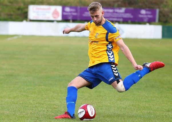 Stocksbridge full-back George Grayson is ruled out of clash with Newcastle Town after undergoing surgery. Picture by Peter Revitt