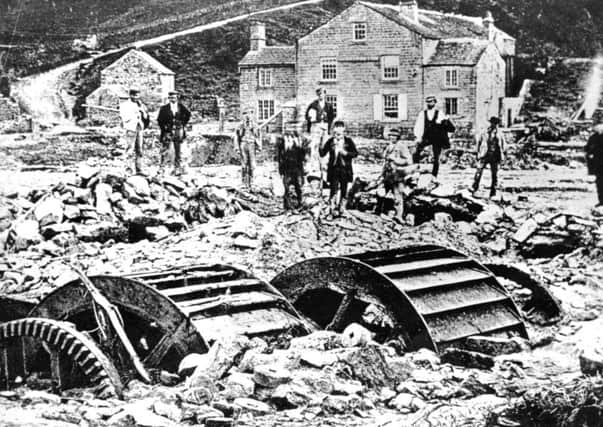 The damage at Rowell Bridge Wheel, Loxley, Sheffield, following the Great Sheffield Flood in 1884. . Photo: www.picturesheffield.com/PA Wire