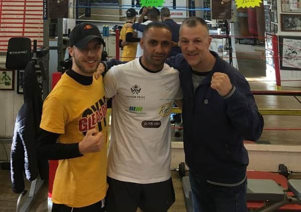 Kid Galahad (centre) with Tommy Frank, left and Glyn Rhodes.