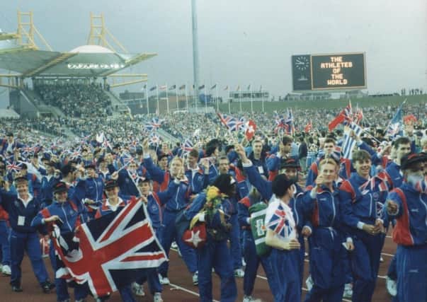 The GB team enter the Don Valley Stadium in 1991.