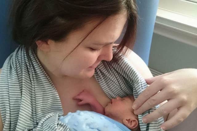 Laura Nikolak with son Luca who is now 16 weeks was born more than seven weeks early at the Jessop Wing, weighing less than 4lbs.