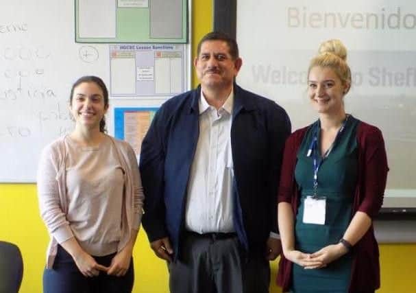Francisco Venuzuela, the Mayor of Esteli, with Ms Levy Ballester and Ms Lucena, from the modern foreign languages department