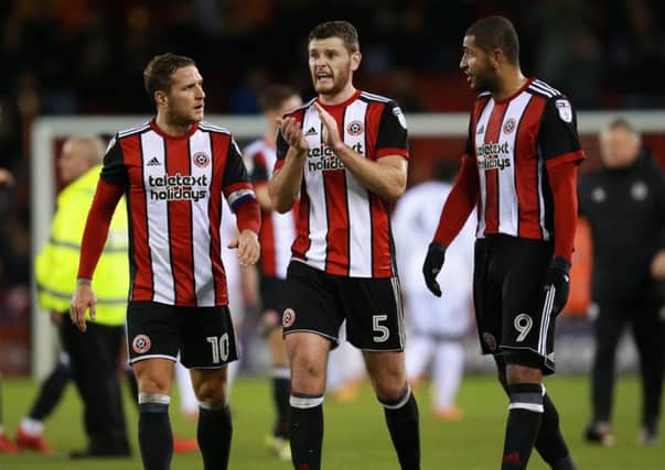 Jack O'Connell (centre) with team mates Billy Sharp and Leon Clarke: Simon Bellis/Sportimage