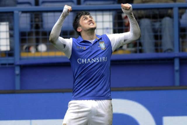 Fernando Forrstieri back with a bang has he scores a free kick for the Owls fourth.....Pic Steve Ellis