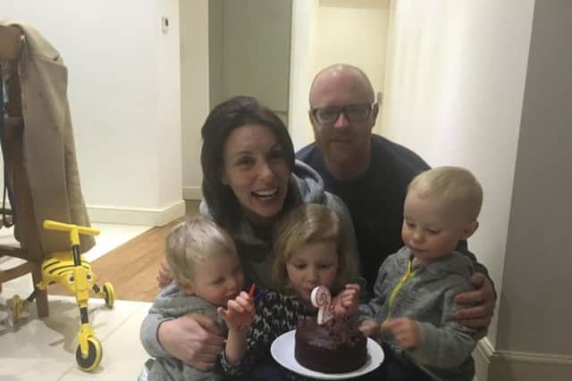 Eilish Jennings, pictured with partner Simon Hobson and children Billy and Tom, both two, and Elise, four.