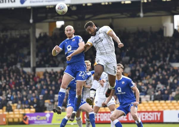 ChesterfieldÃ¢Â¬"s Andrew Talbot and Port Vale's Tyrone Barnett compete at a corner: Picture by Steve Flynn/AHPIX.com, Football: Skybet League Two match Port Vale -V- Chesterfield at Vale Park, Burslem, Staffordshire, England on copyright picture Howard Roe 07973 739229