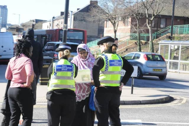 Police carried out an awareness event to mark four weeks since Jarvin Blake was stabbed to death in Burngreave. Picture: Sam Cooper/The Star.