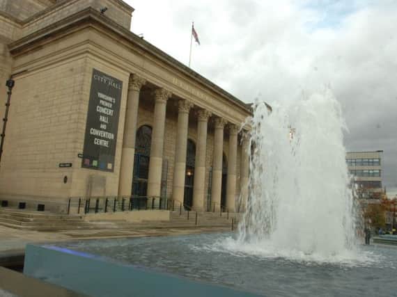 The fountain outside Sheffield City Hall in Barkers Pool.