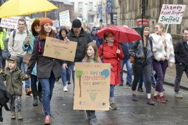 Tree protesters march through Sheffield City Centre: Picture: Dean Atkins