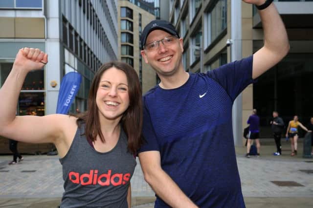 Ellen Beardmore and Dan Hayes, from The Star, pictured before the race. Picture: Chris Etchells.
