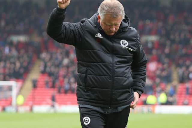 Deflated Chris Wilder acknowledges the crowd after United's defeat to Barnsley. Simon Bellis/Sportimage