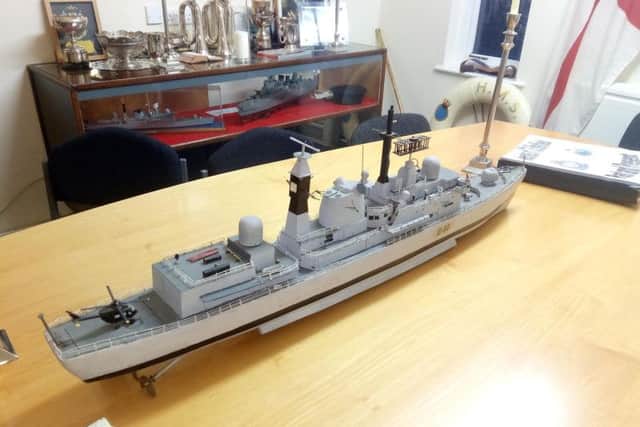 A model of HMS Sheffield at Sheffield Sea Cadets' HQ in Pitsmoor