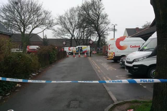 Gas engineers at the scene earlier today.