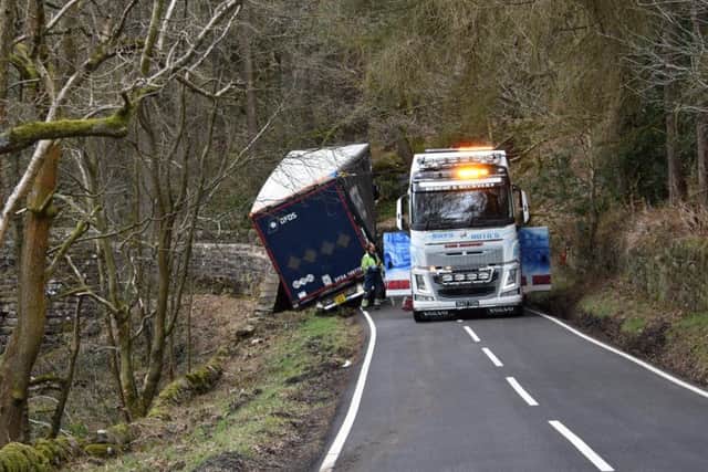 The stuck lorry. Picture: Michael Cox