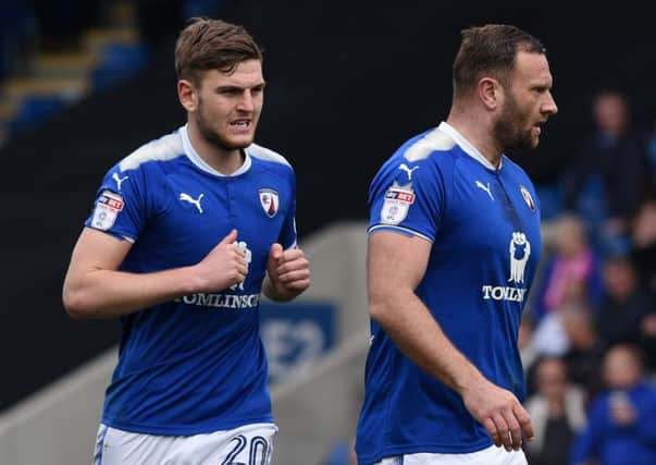 Picture Andrew Roe/AHPIX LTD, Football, EFL Sky Bet League Two, Chesterfield v Mansfield Town, Proact Stadium, 14/04/18, K.O 1pm

Chesterfield's Ian Evatt and Laurence Maguire

Andrew Roe>>>>>>>07826527594