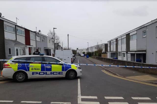 One of two police cordons in Batemoor yesterday after a stabbing